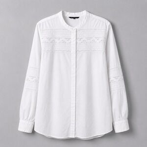Tara Jarmon Eyelet Lace Blouse Womens sz 44/US 12-14 White Cotton Parisian Chic